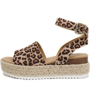 Forever Cheetah Print Platform Open Toe Buckle Ankle Strap Espadrille sandals